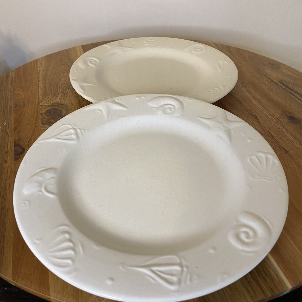 Thomson Pottery Seashells White Embossed Shells Salad Plate 8" -set Of 2 - EUC